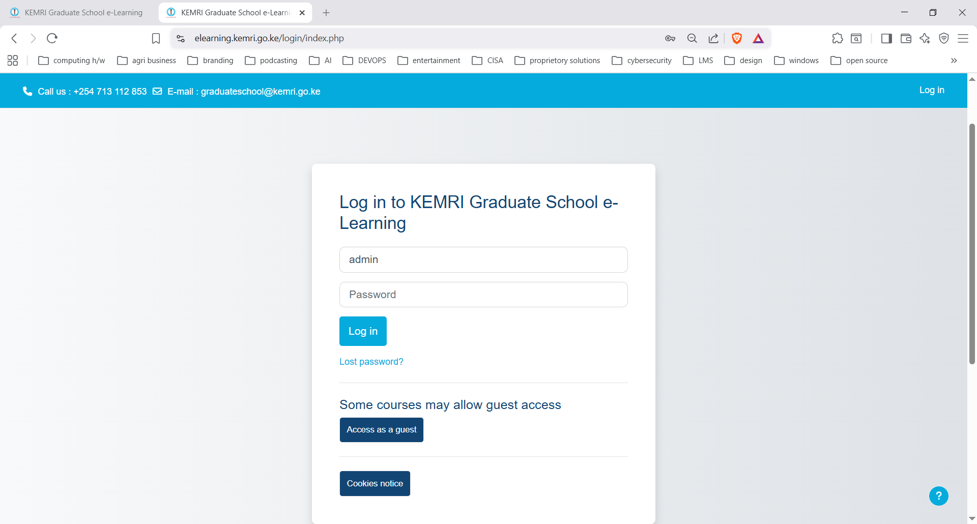 KEMRI Graduate School e-Learning_ Log in to the site - Brave 17_03_2026 15_26_18.png
